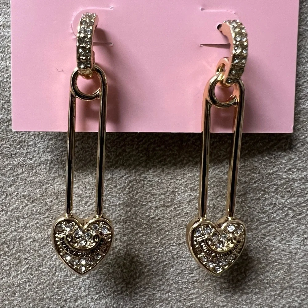 NWT• Juicy Couture Gold Safety NWT Pin style Logo earrings